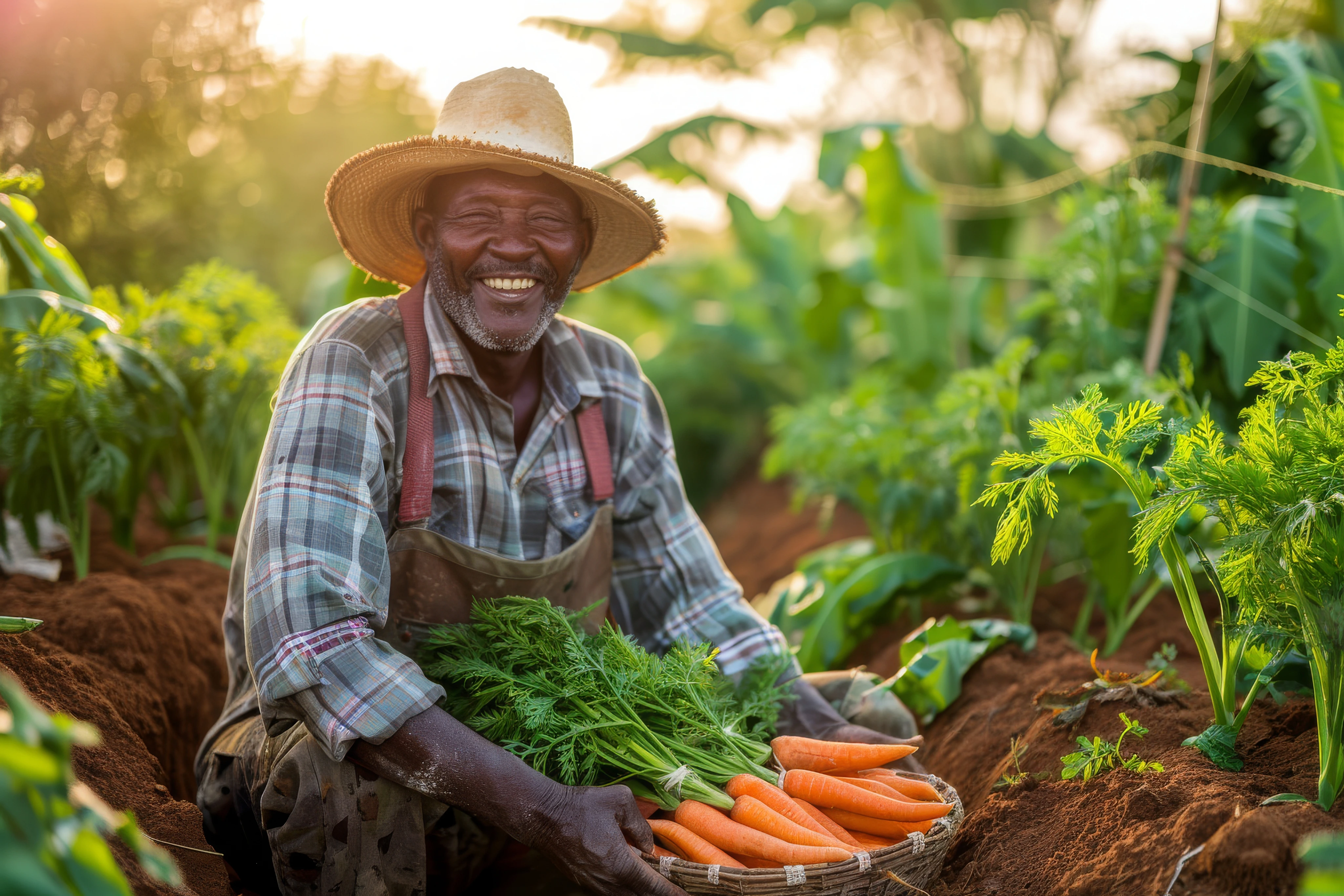 Smiling farmer with carrots